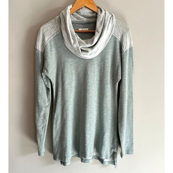 Columbia Cowl Neck Athletic Top Pullover Womens Medium Green Colorblock Hiking - Picture 1 of 8